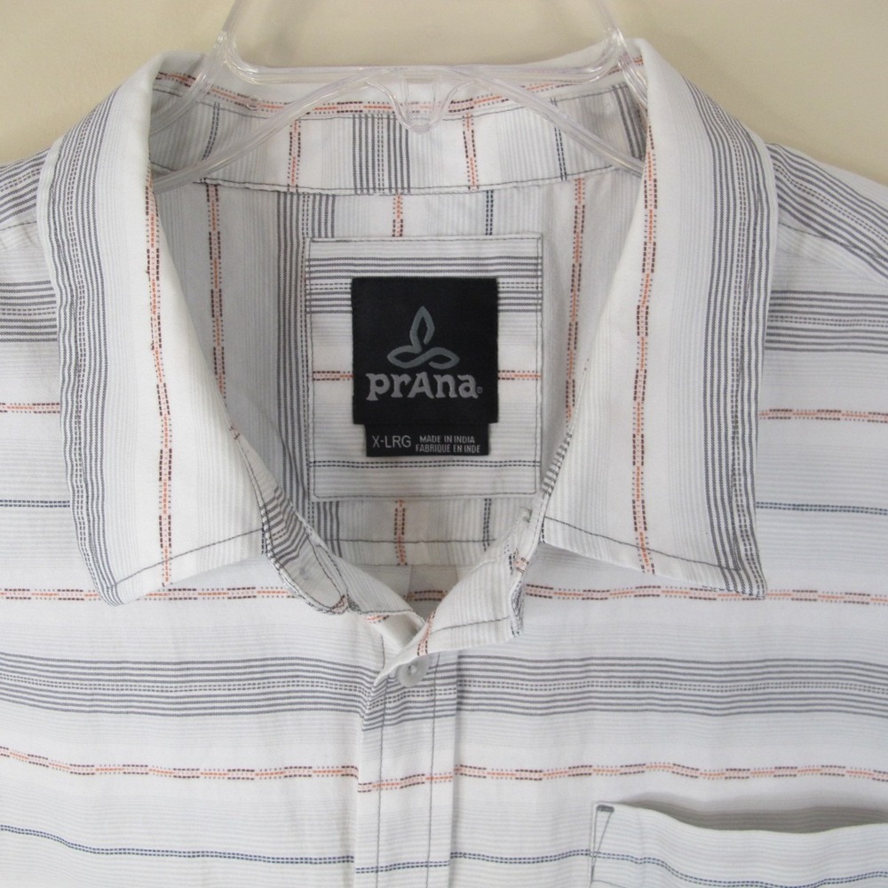 Prana Casual Short Sleeve Button Up Striped Shirt Men's XL Cotton‎ Blend - Picture 5 of 9